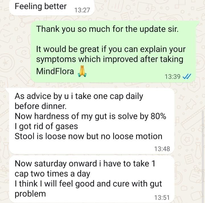 Customer is talking about how their well their Constipation got treated using MindFlora.