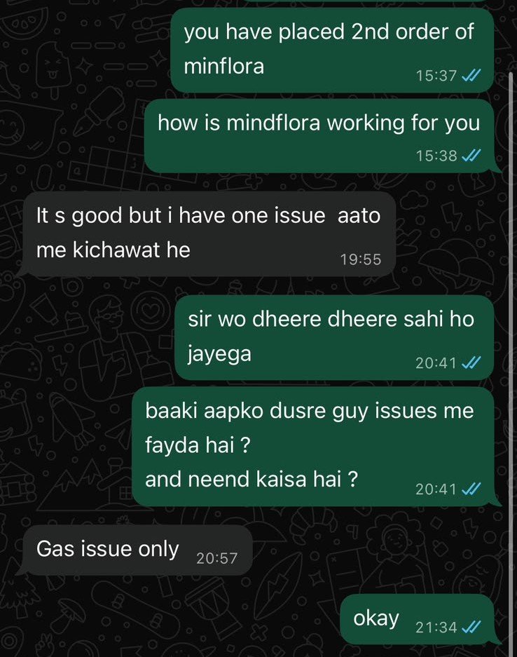 Customer is talking about how their well their Acidity got treated using MindFlora.