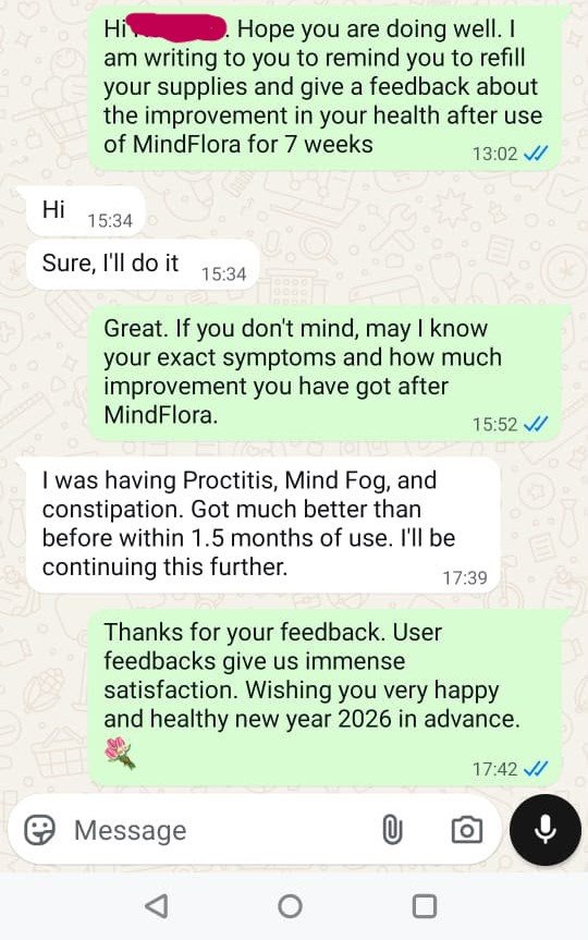 Customer is talking about how their well their Constipation got treated using MindFlora.
