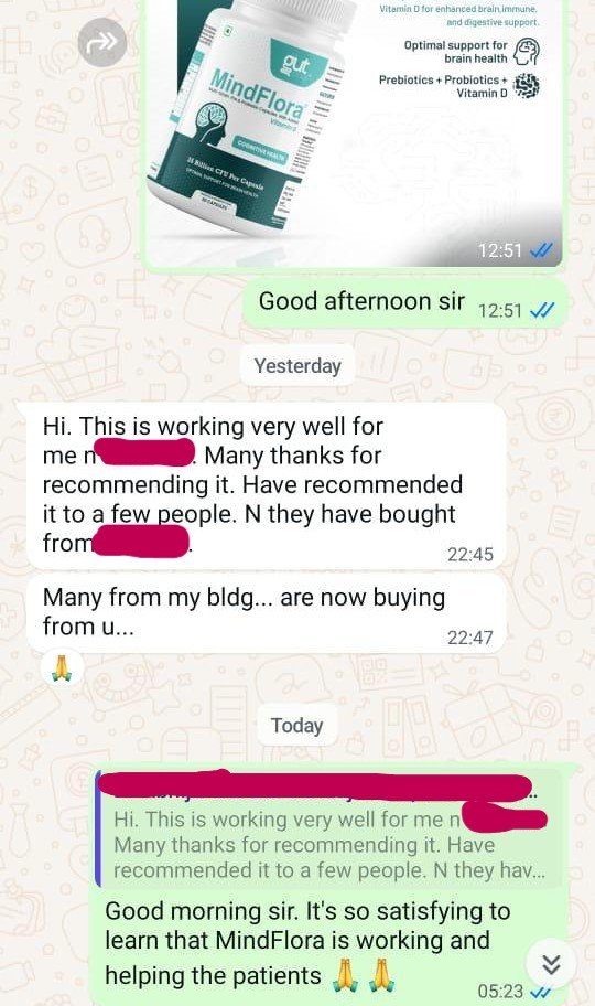 Customer is talking about how their well their gut got treated using MindFlora.