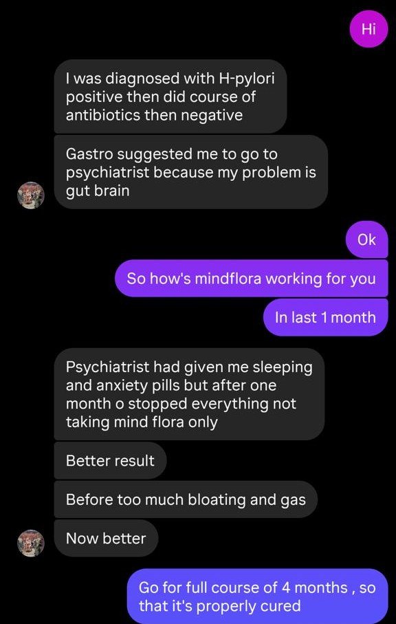 Customer is talking about how their well their bloating got treated using MindFlora.
