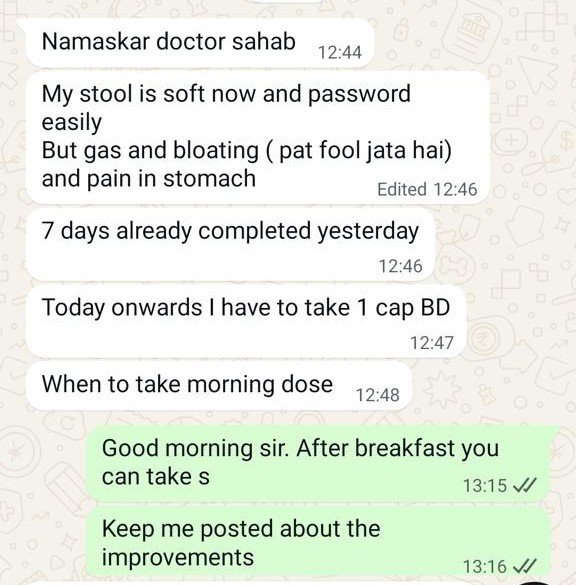 Customer is talking about how their well their Constipation got treated using MindFlora but they are still struggling with bloating.